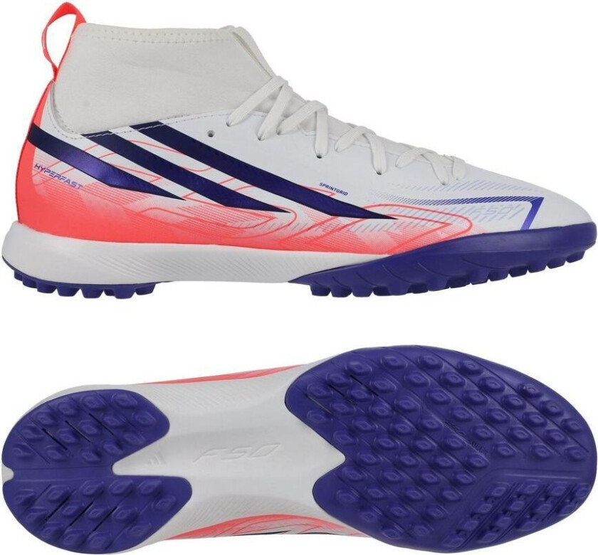 F50 Hyperfast League Mid Cut Tf Chaos Vs Control - Hvit/solar Purple/solar Turbo Barn - Turf (Tf), størrelse 38⅔