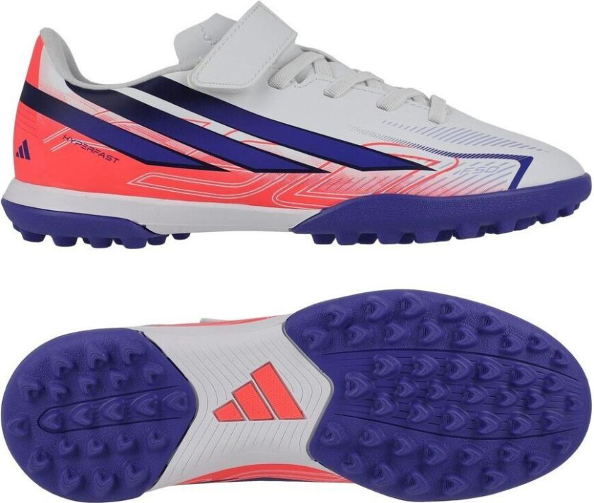 F50 Hyperfast Club TF H&L Chaos vs Control - Hvit/Solar Purple/Solar Turbo Barn - Turf (TF), størrelse 33