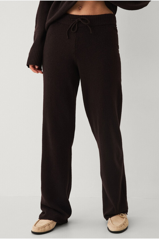Bukser Soft Plain Knitted Pants Strai - Brun