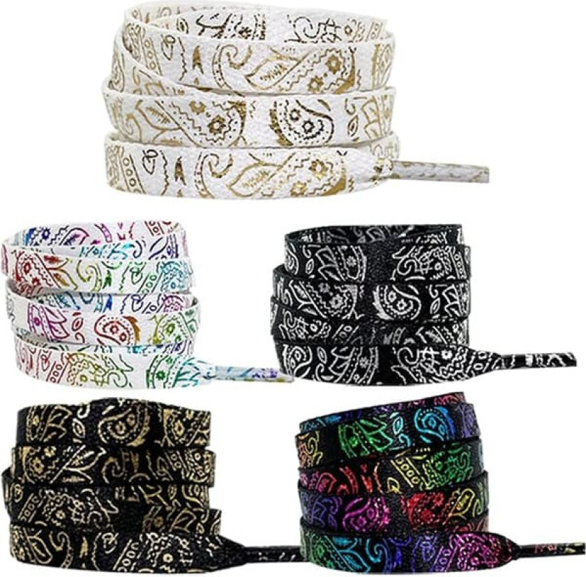 Bilde av 5 par gull bandana skolisser, cashew blomstermønster fargeutskrift, tilpassede brede flate skolisser for sportssko (flerfarget, 140 cm), flerfarget
