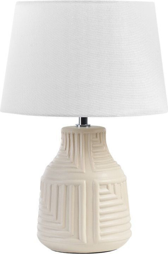 Bordlampe Beige Keramikk Base Stoffskjerm Nattlampe Skrivebordslys Klassisk