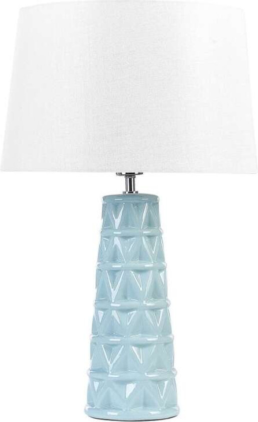 Bordlampe Blå Keramisk Blank Stoffskjerm Teksturert Nattlampe Skrivebordslys Moderne Design