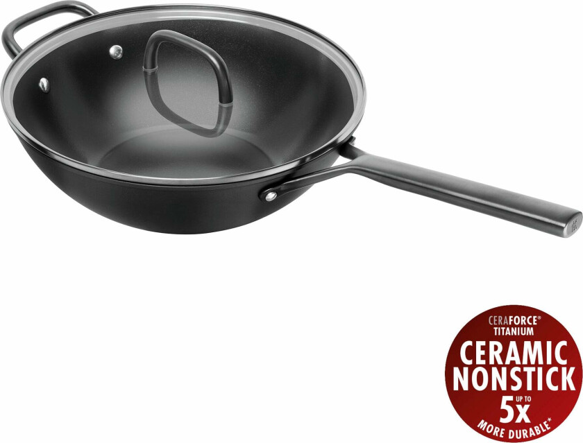 Milano Wok with glass lid - Sort - 30 cm