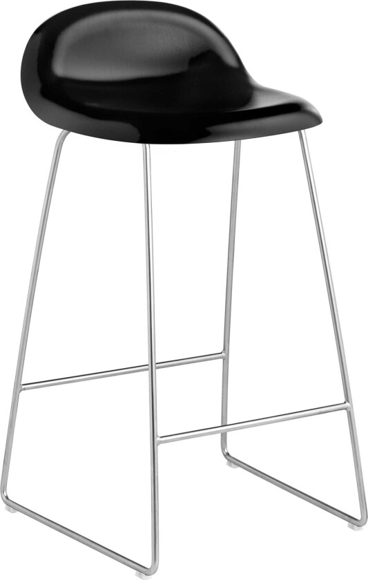 3d Counter Stool, Unupholstered, Chrome Sledge Base, Top - Black Stained Beech