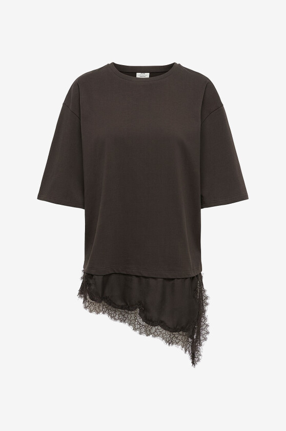 Topp Jdyalma 2/4 Lace Detail T-Shirt Jrs - Brun