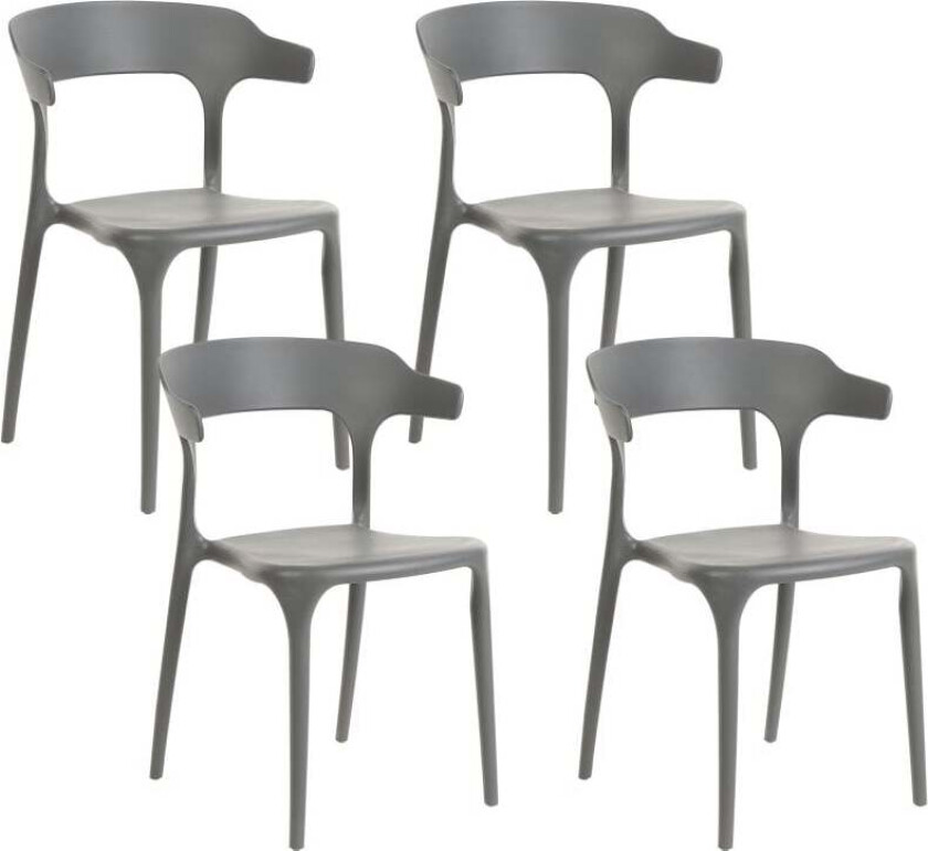 Sett med 4 spisestoler Grå Polypropylen Plast Lette Værbestandige Innendørs Utendørs Moderne