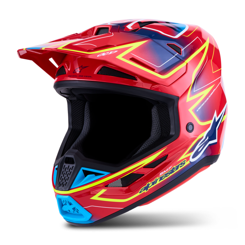 Crosshjelm Alpinestars SM7 Cast Rød/Gul Fluo/Blå/GlansetXXL