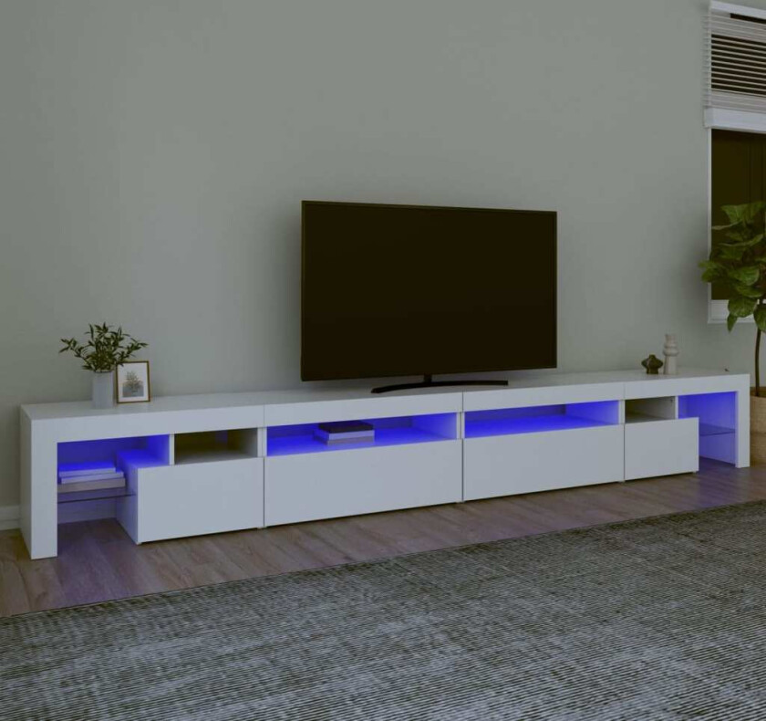 TV-benk med LED-lys hvit 290x36,5x40 cm