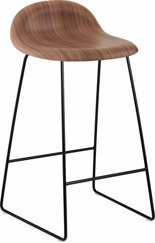 3d Counter Stool, Unupholstered, Black Sledge Base, Top - Walnut
