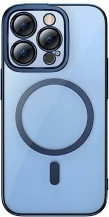 Transparent Magnetic Case Glitter and Tempered Glass set for iPhone 14 Pro (blue)