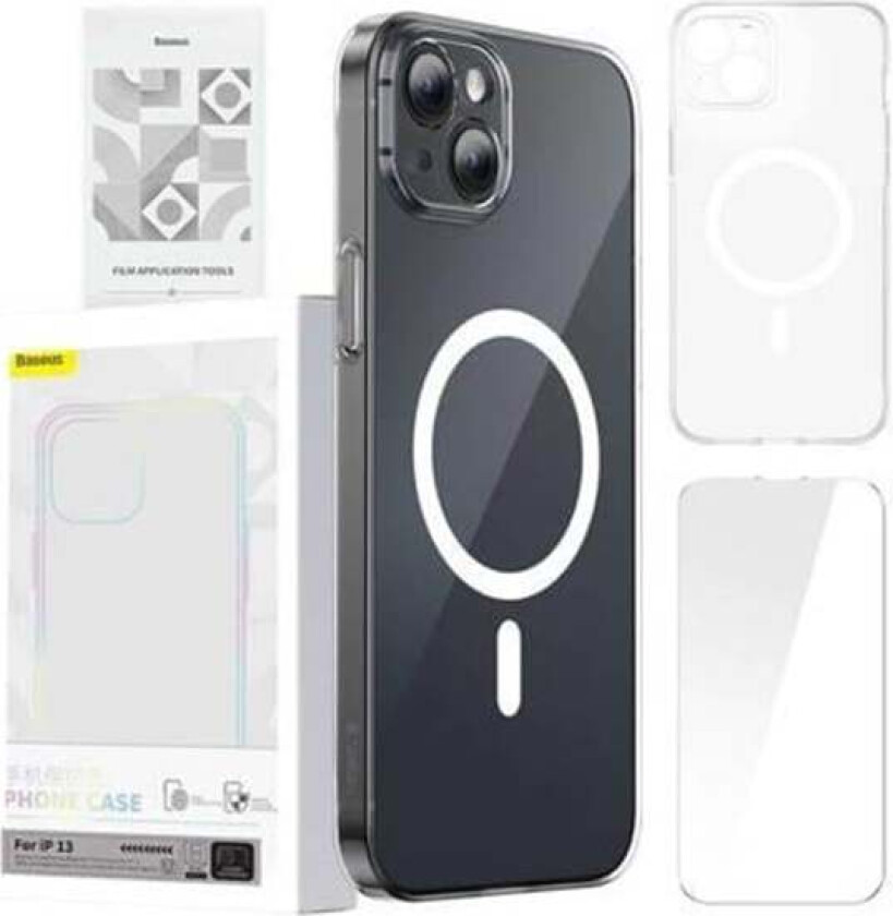 Magnetic Crystal Clear for iPhone 13 (transparent) with all-tempered-glass screen protector and cleaning kit
