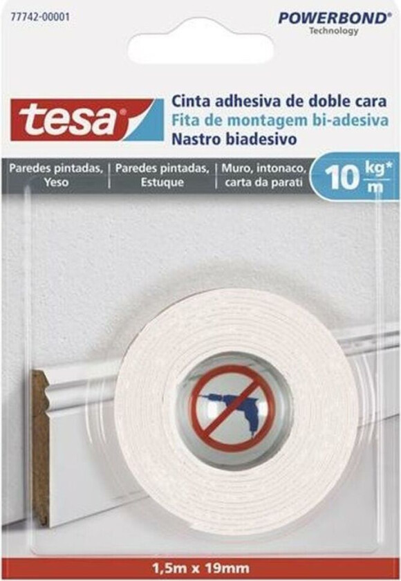 Dobbeltsidig Tape TESA 19 mm 1,5 m Hvit