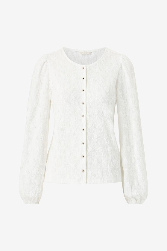 Jerseybluse med puffermer - Hvit