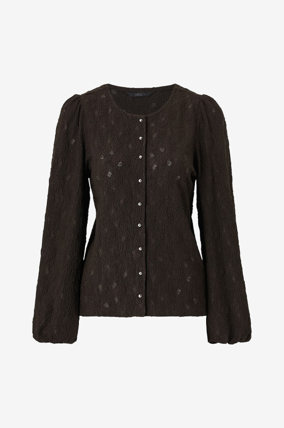 Jerseybluse med puffermer - Brun