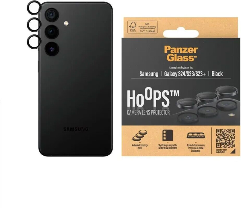 Samsung Galaxy S24 / S23 / S23+ (Plus) Hoops - Kamerabeskyttelse - Gjennomsiktig / Svart
