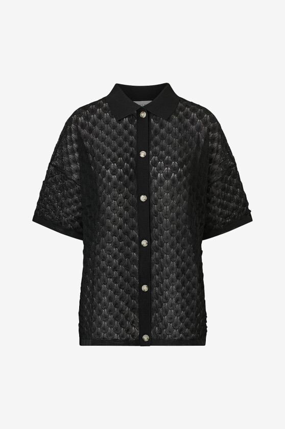 Kardigan Moa Oversized Pointelle Knitted Shirt - Svart