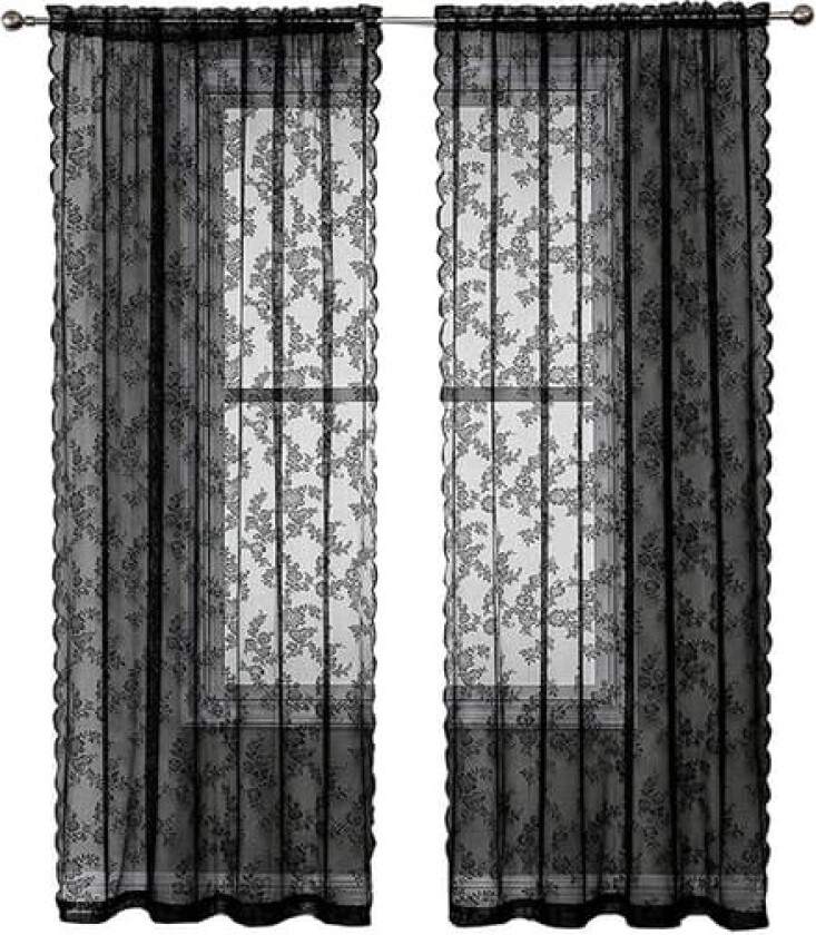 Svarte blondeforheng 2 stk Svart 100 x 200 cm Svart