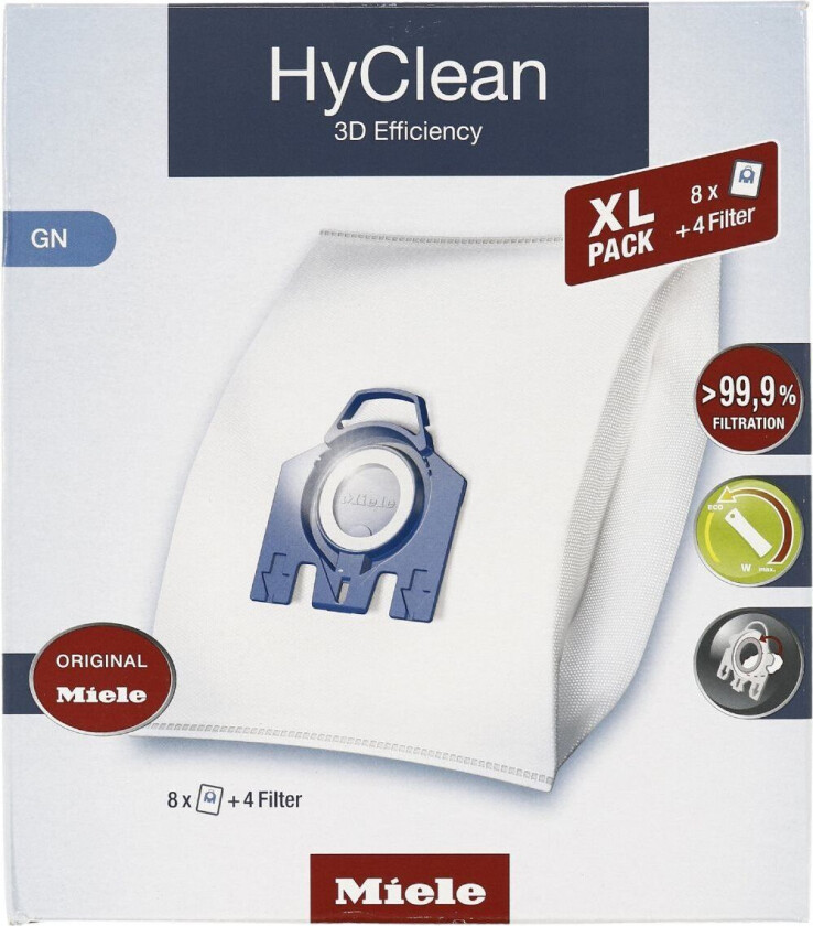 GN HyClean 3D XL - Støvsugerposer - 8 stk. + 4 filtre