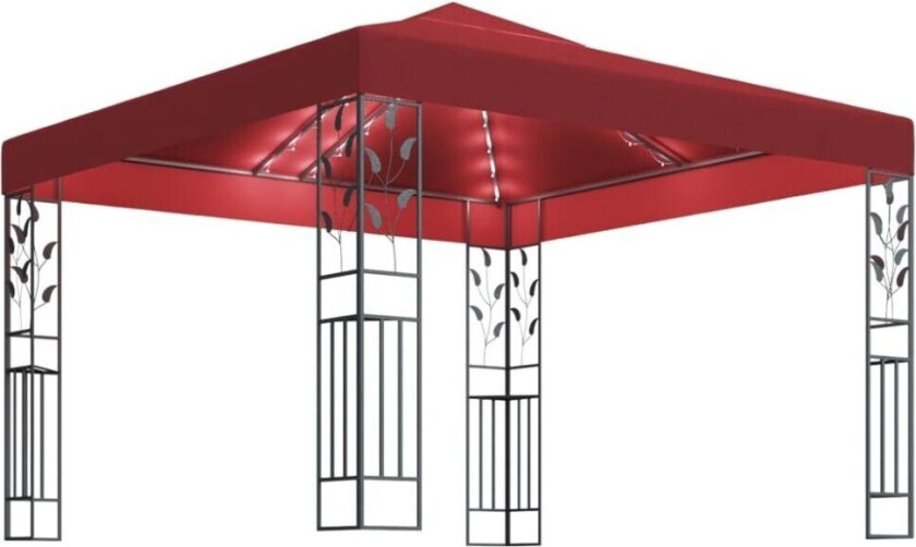 Paviljong med LED-lysslynge 3x3 m vinrød
