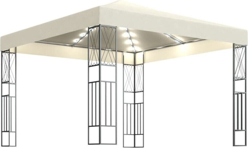 Paviljong med LED-lysslynge 3x3 m kremhvit stoff