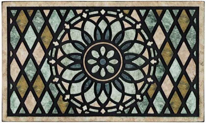 Utendørs inngangsmatte, slitesterk sklisikker dørmatte med gummibakside som fanger smuss, for inngangsdør, uteplass, garasje, blomstermønster, 50 x 80 cm