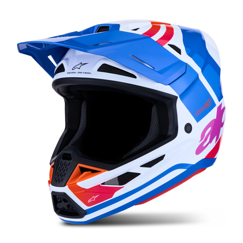 Crosshjelm Alpinestars S-M7 Core Hvit/Blå/Oransje/Rosa/GlansetS