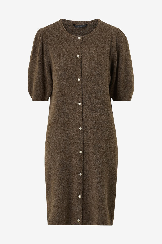 Strikketkjole med perleknapper - Brun