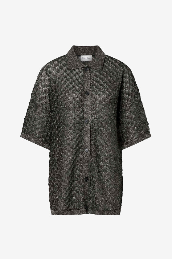 Kardigan Moa Oversized Pointelle Knitted Shirt - Svart