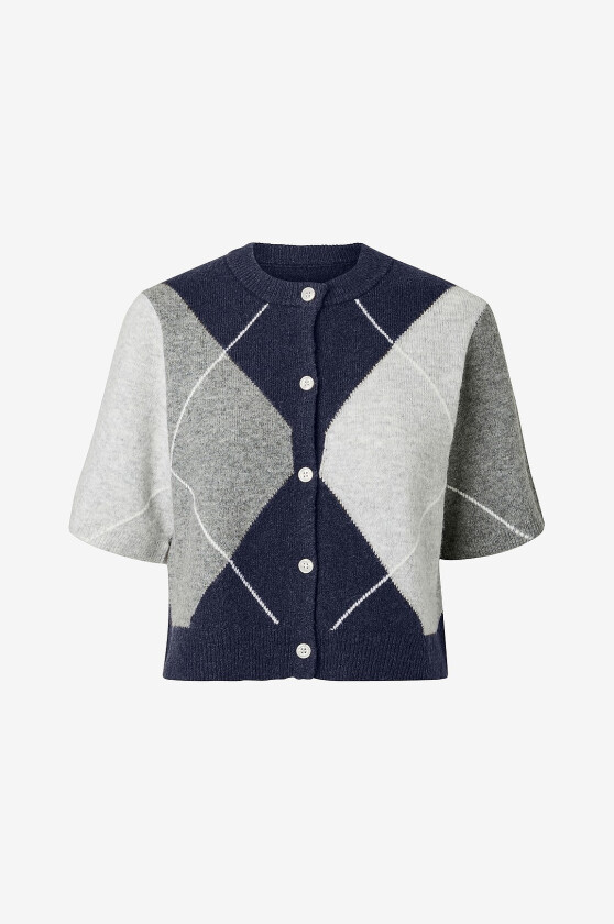 Kardigan Pcsally Ss Knit Check Cardigan Bc - Blå
