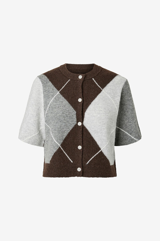 Kardigan Pcsally Ss Knit Check Cardigan Bc - Brun