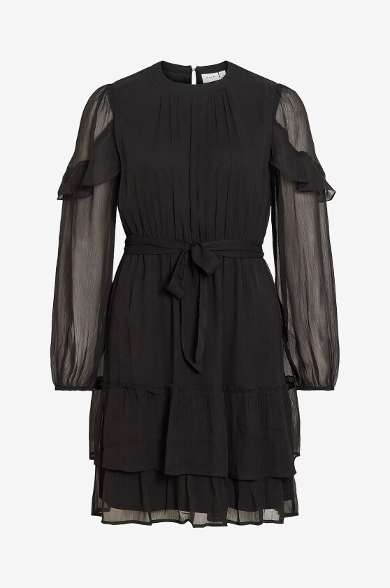 Kjole viElly L/S Flounce Dress - Svart