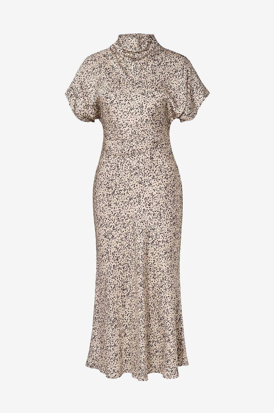 Kjole Alivia Short Sleeve Satin Midi Dress - Beige
