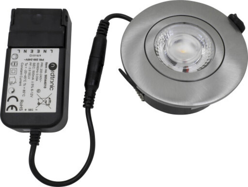 Low Profile Flexible downlight utendørs, driver, Ø8,3 cm, 2700K, børstet alu