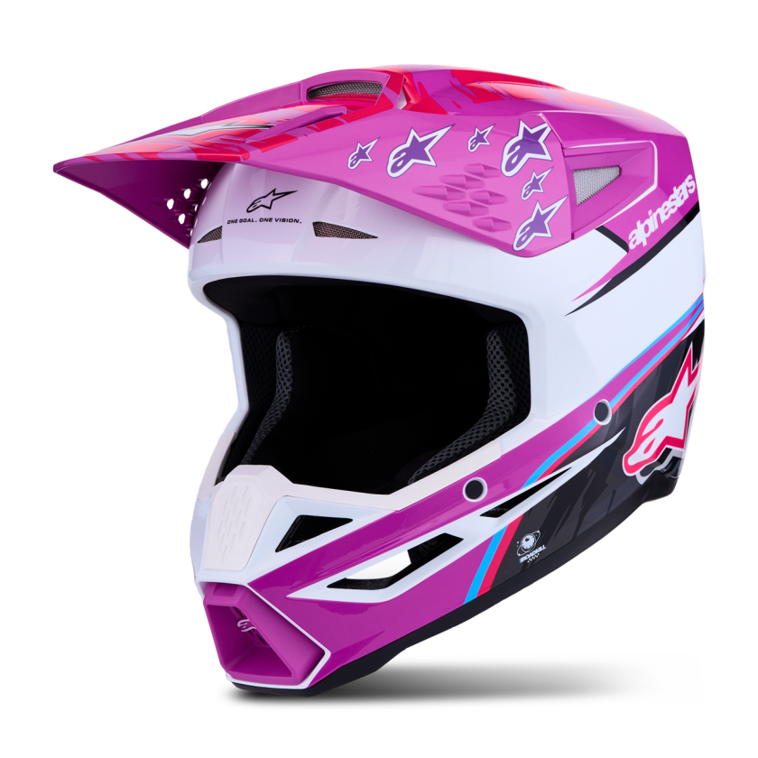 Crosshjelm Alpinestars S-M3 Falcon Lilla/Hvit/Svart/Rosa Fluo/GlansetL