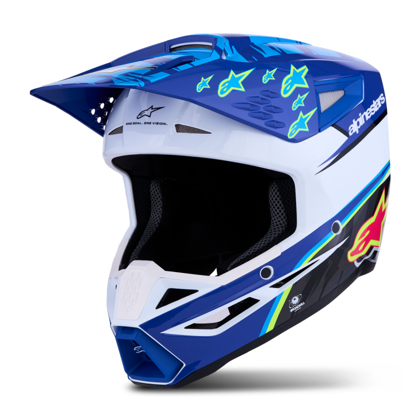 Crosshjelm Alpinestars S-M3 Falcon Blå/Hvit/Svart/Rosa Fluo/Gul Fluo/GlansetXS