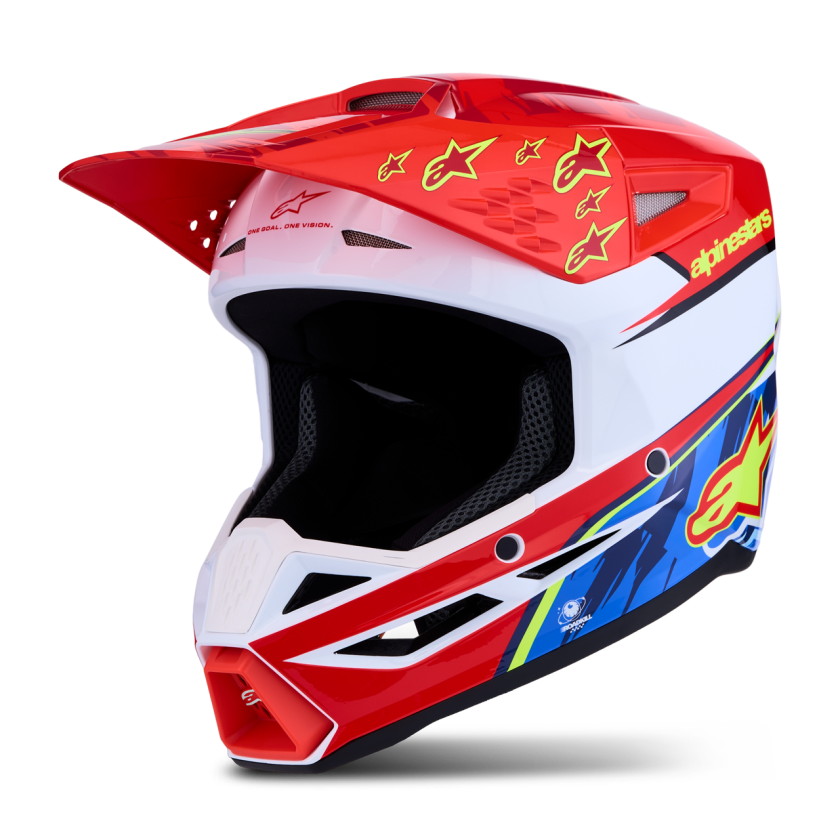 Crosshjelm Alpinestars S-M3 Falcon Rød Fluo/Hvit/Blå/Gul Fluo/GlansetS