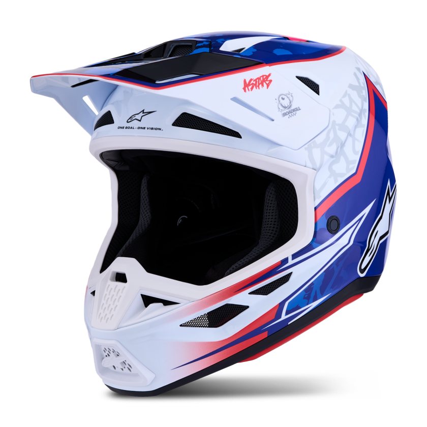 Crosshjelm Alpinestars S-M7 Blaster Hvit/Blå/Rød BlankXS