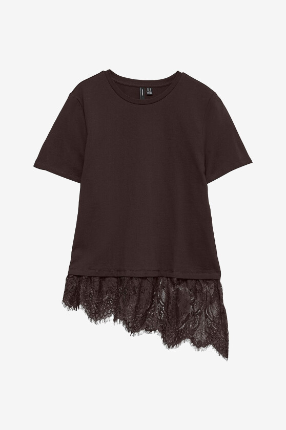Topp Vmbrit Ss O-Neck Lace T-Shirt Jrs - Brun