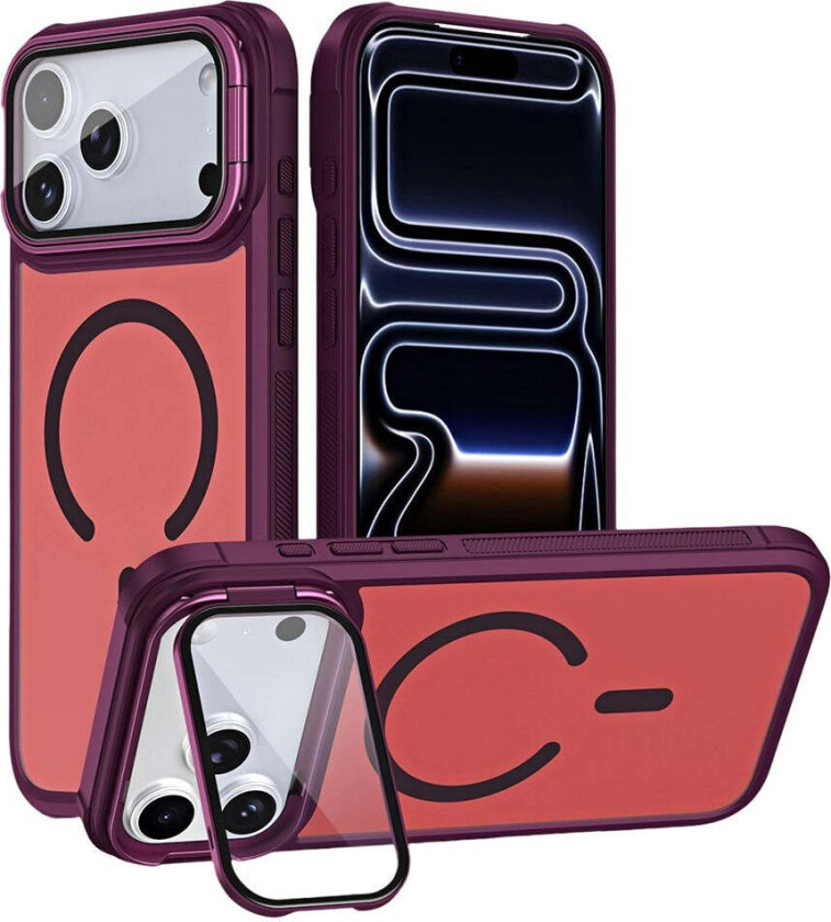 iPhone 18 Pro Max / 17 Pro Max EIDERWOOD Hybrid Plast Deksel m. Kamera Deksel & Stativfunksjon - MagSafe Kompatibel - Rød