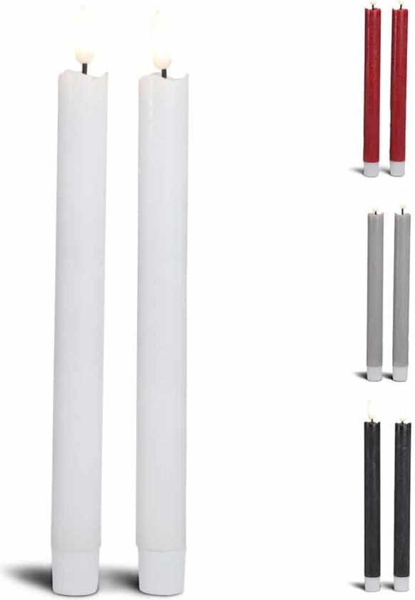 LED kronelys stearinlys - 2 stk. - 22,2 cm - m/3D-flamme - (flere farger)