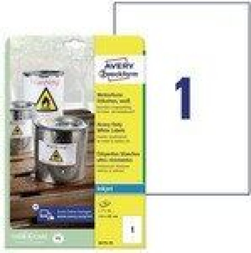 Etiketter Avery A4 (210x297 mm) hvit polyester - (10 ark)
