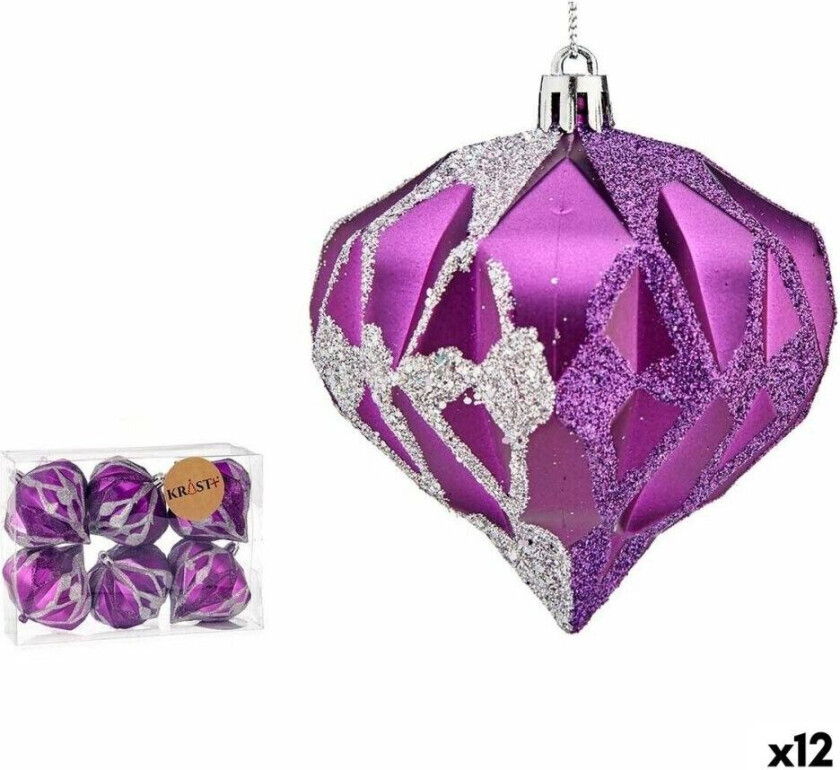 Sett med juletrekuler Diamant Lilla Sølv Plast 8 x 9 x 8 cm (12 enheter)