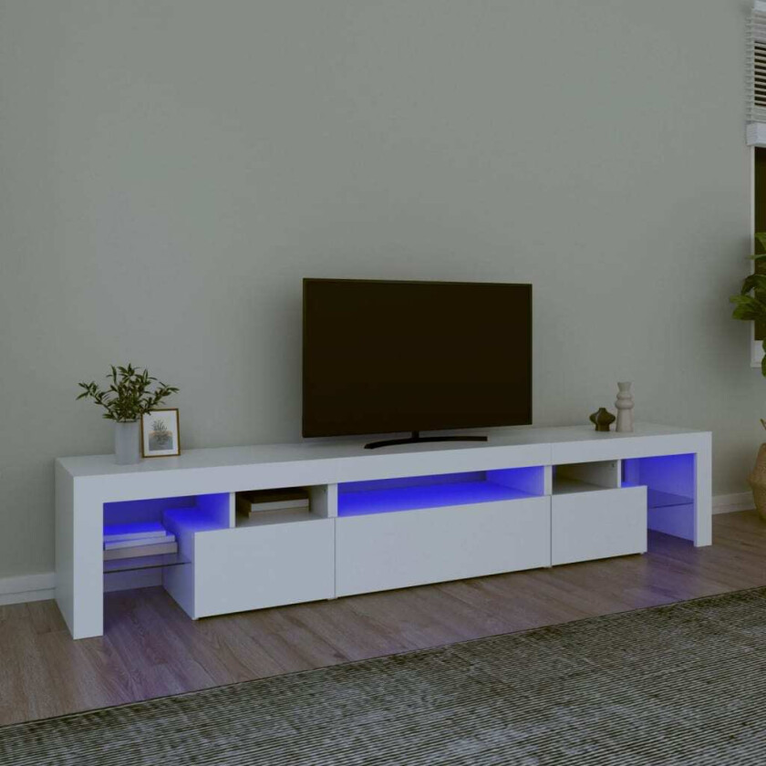 TV-benk med LED-lys hvit 215x36,5x40 cm