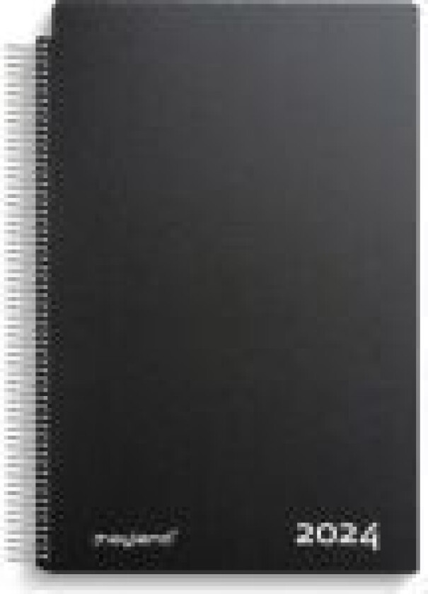 Aftalekalender A4 sort PP-plast med 1 dag pr. side 2024