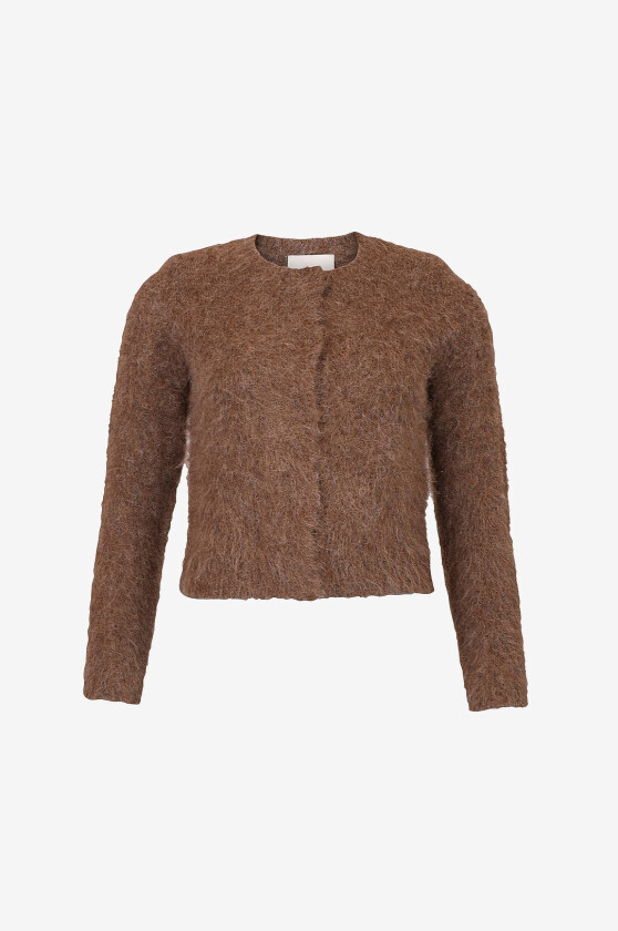 Kardigan Hairy Knit Jacket - Brun