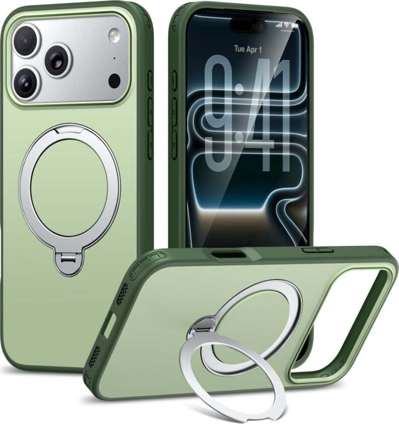 iPhone 18 Pro / 17 Pro EIDERWOOD Hybrid Plast Deksel m. Roterende Kickstand - MagSafe Kompatibel - Grønn