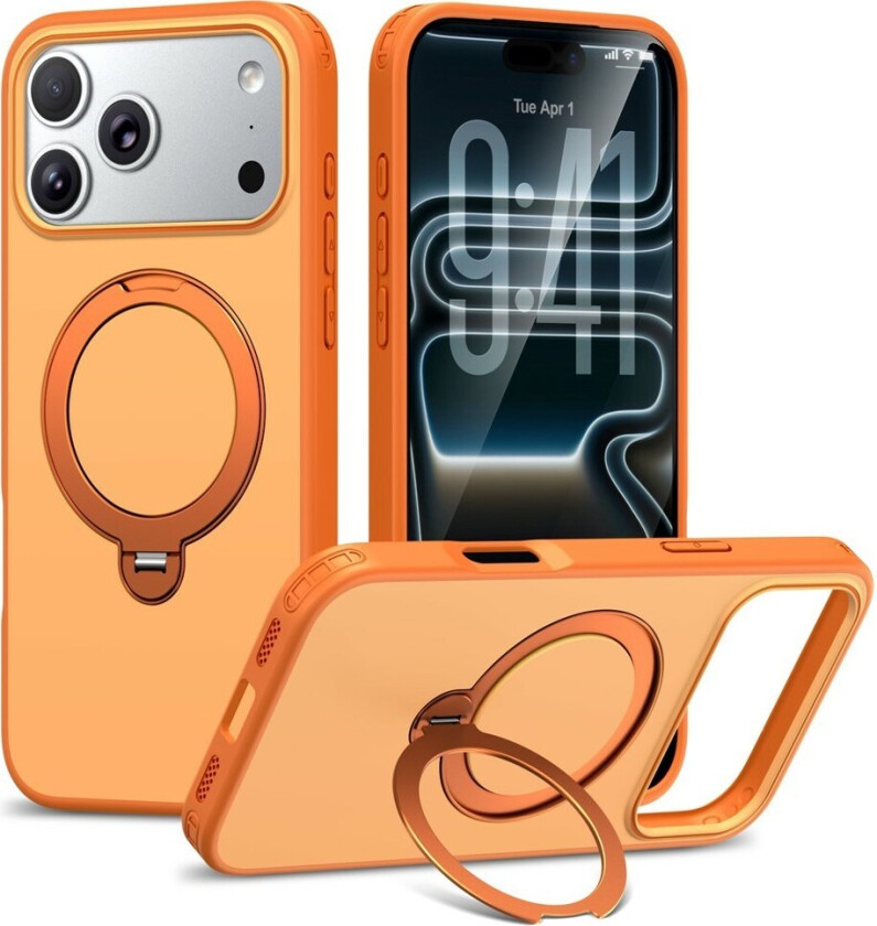 iPhone 18 Pro / 17 Pro EIDERWOOD Hybrid Plast Deksel m. Roterende Kickstand - MagSafe Kompatibel - Oransje