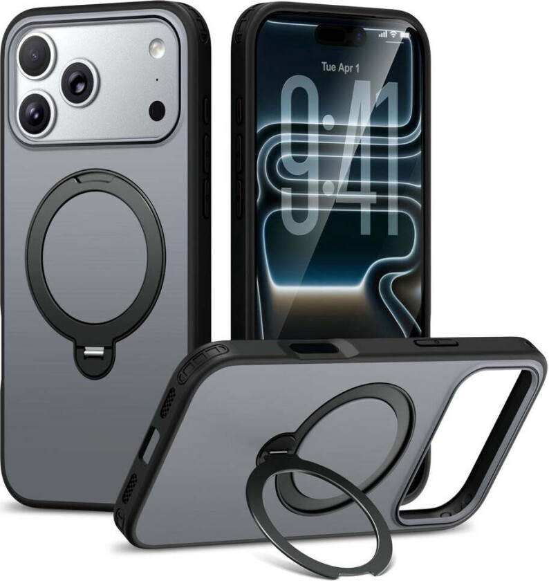 iPhone 18 Pro Max / 17 Pro Max EIDERWOOD Hybrid Plast Deksel m. Roterende Kickstand - MagSafe Kompatibel - Svart