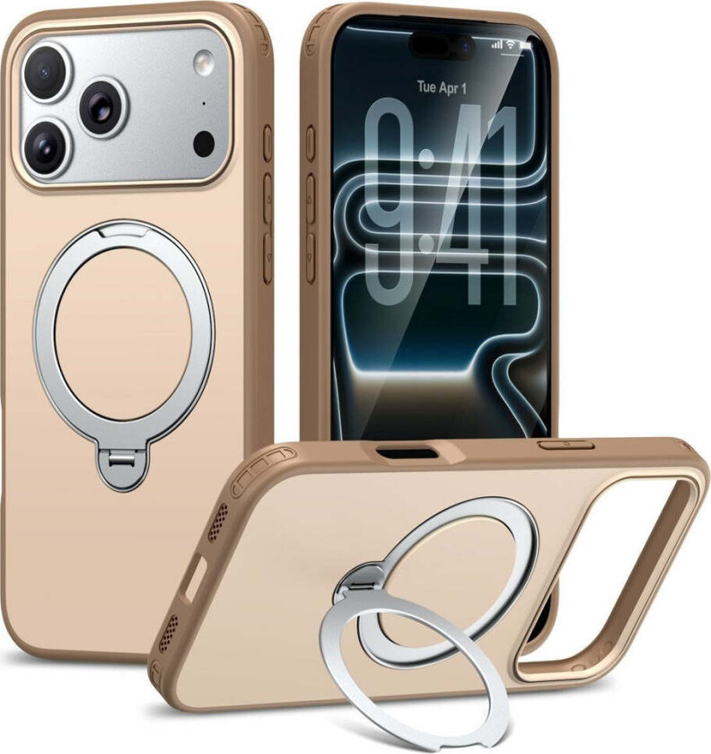 iPhone 18 Pro / 17 Pro EIDERWOOD Hybrid Plast Deksel m. Roterende Kickstand - MagSafe Kompatibel - Beige