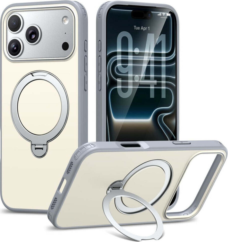 iPhone 18 Pro / 17 Pro EIDERWOOD Hybrid Plast Deksel m. Roterende Kickstand - MagSafe Kompatibel - Hvit